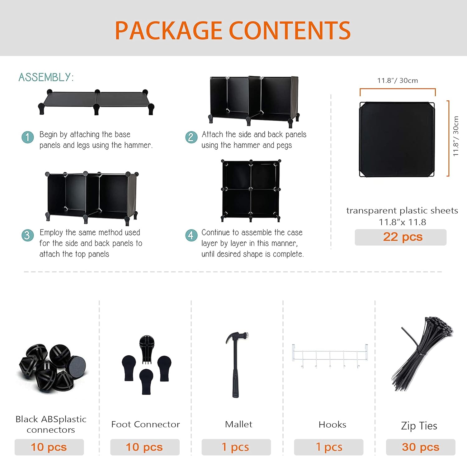 6-Cube Storage Organizer, Closet Organizer Storage Cabinet Shelf Bookcase Bookshelf with Metal Hammer, Storage Cubes Organizer Cabinet for Kids, Closet, Bedroom, Bathroom(11.8x11.8x11.8 inch)Black